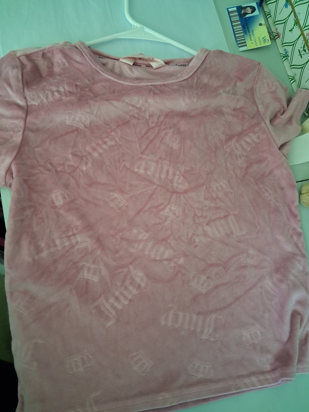 Juicy Couture Light Pink Velvet Short Sleeve Logo Tee